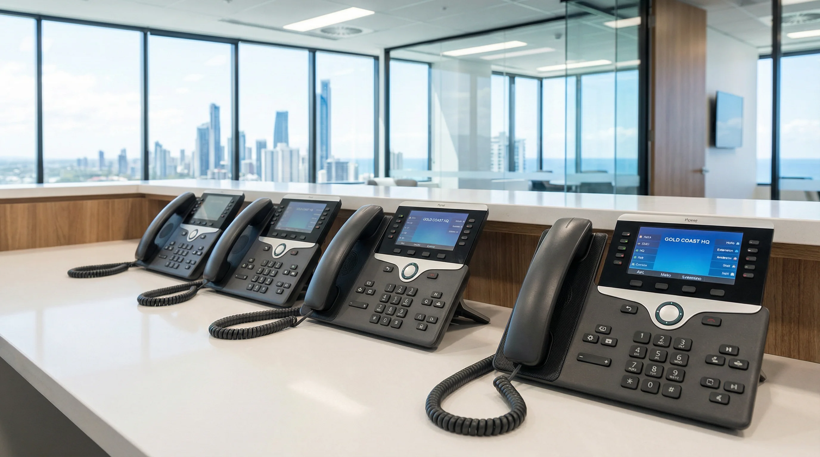Business phone handsets supplied and configured by bcom ICT for a Gold Coast business