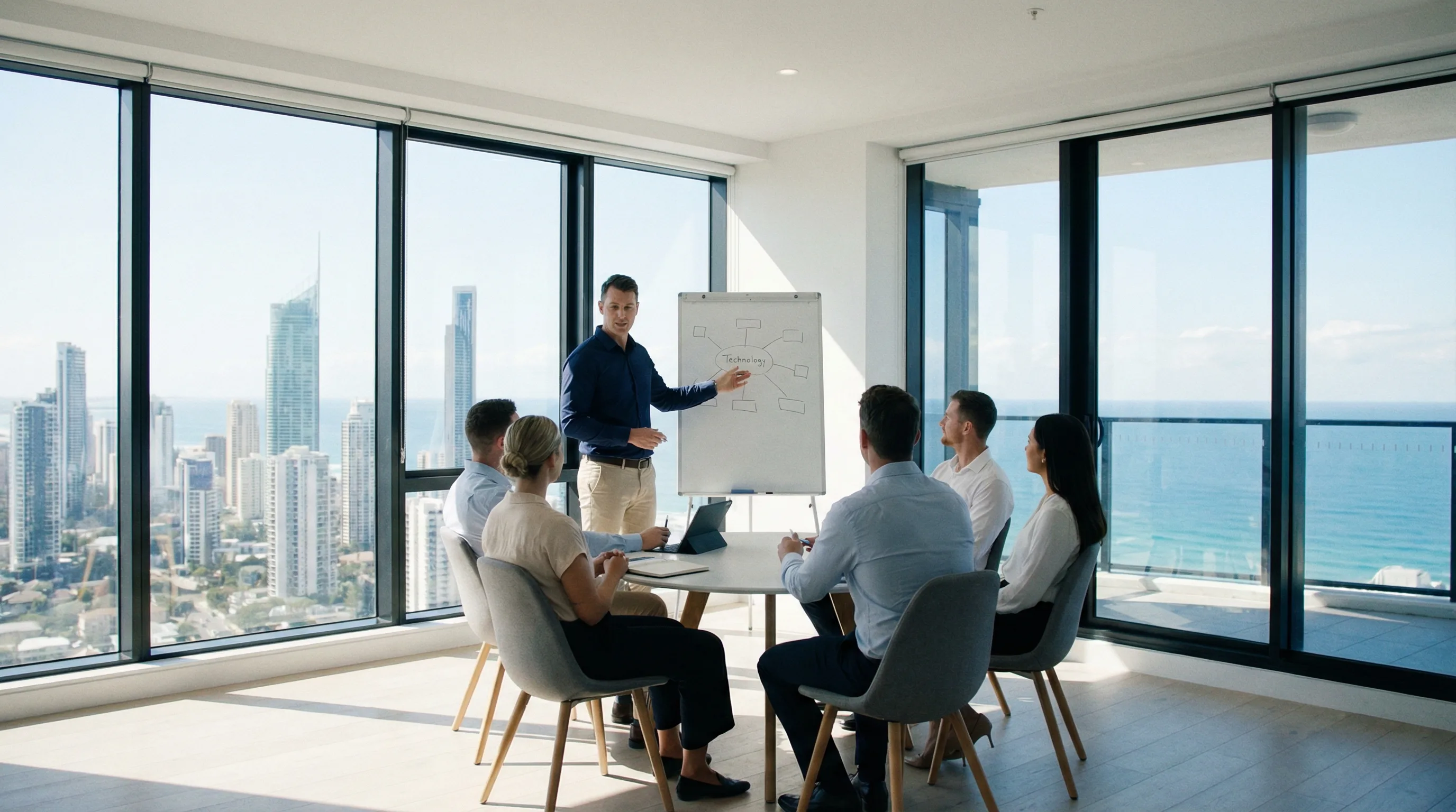 A bcom ICT consultant meeting with a Gold Coast business owner