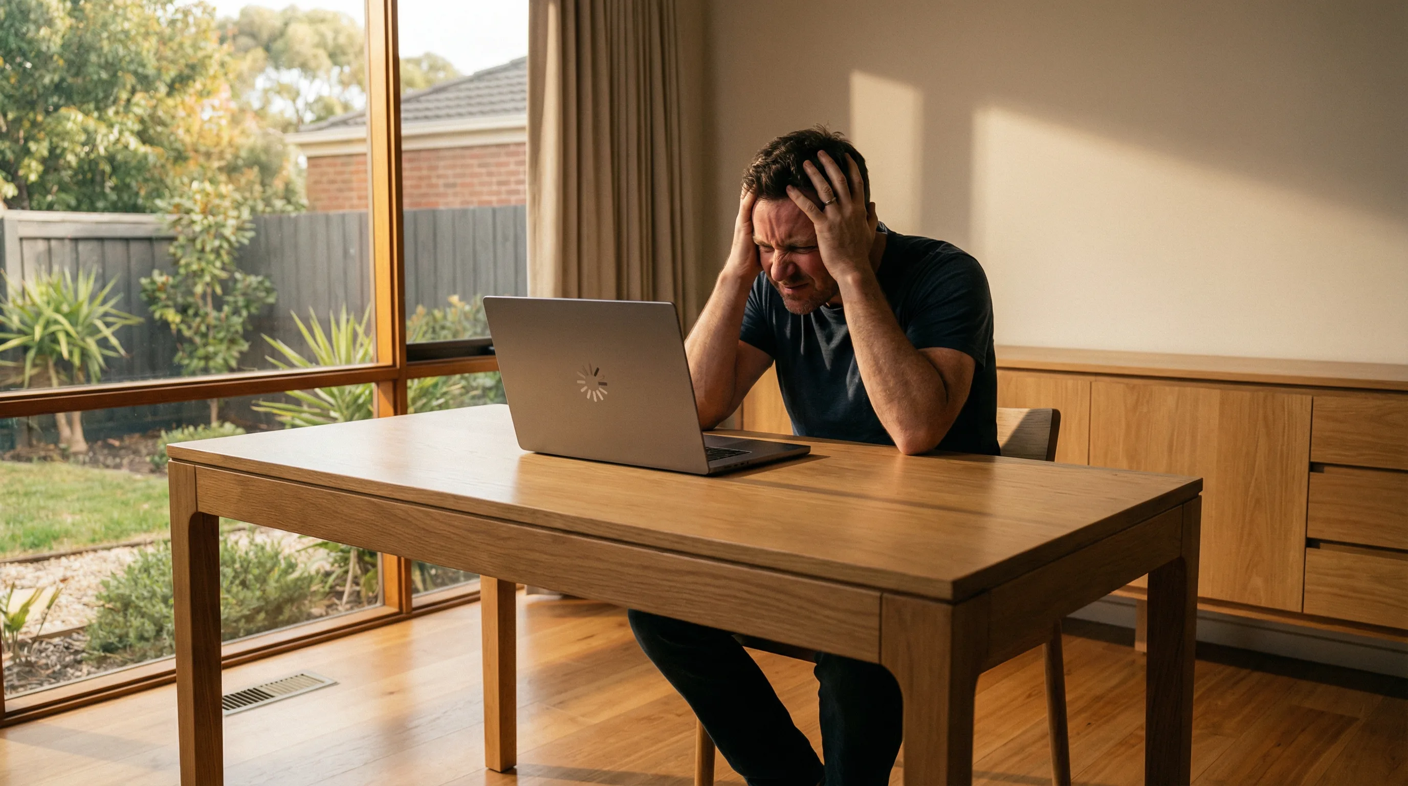 A bcom ICT technician assessing business computer performance at a Gold Coast office